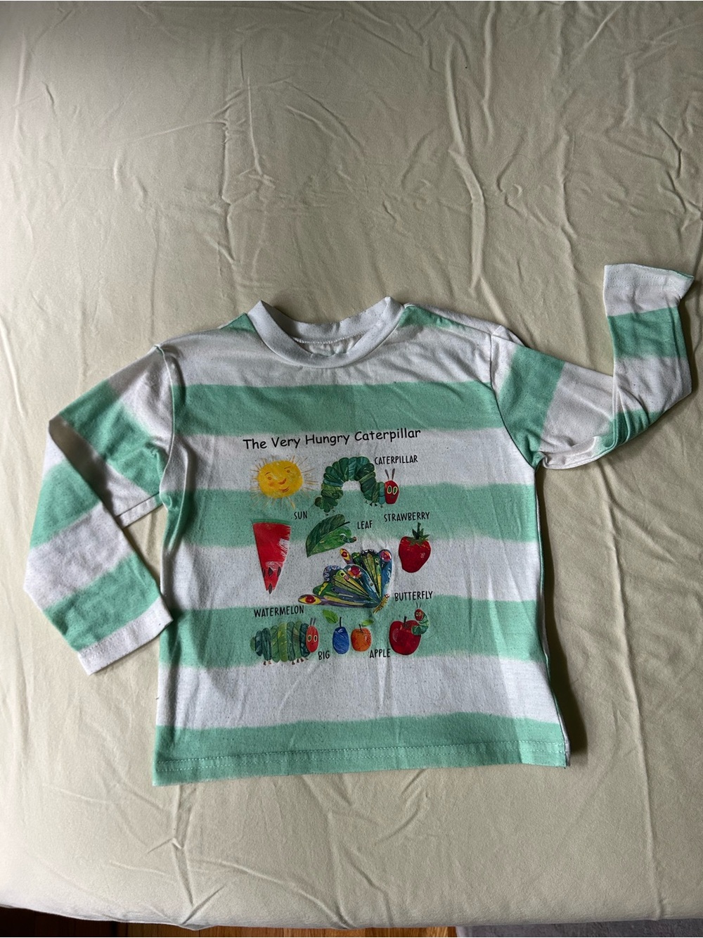 The Very Hungry Caterpillar Mint & White Striped Long Sleeve Kids Tee